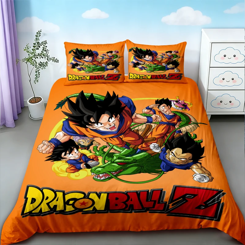 Фото Подростковый комплект постельного белья с мультяшным рисунком Dragon Ball Goku, размер Queen/King, для спальни, дома, общежития, декор, подарки на день рождения №1
