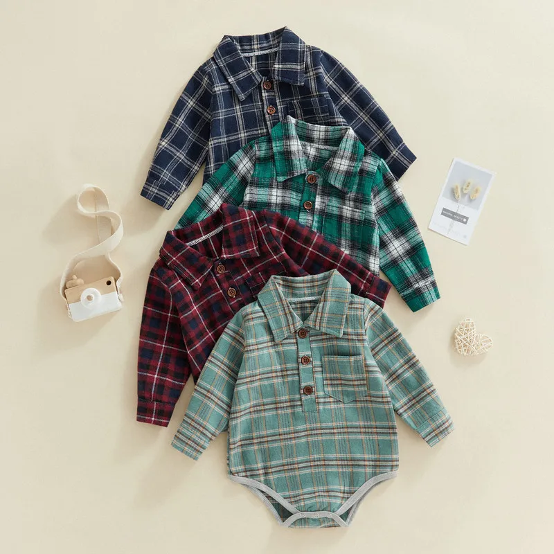 

Боди клетчатое с длинным рукавом и пуговицами, на возраст от 0 до 24 месяцев