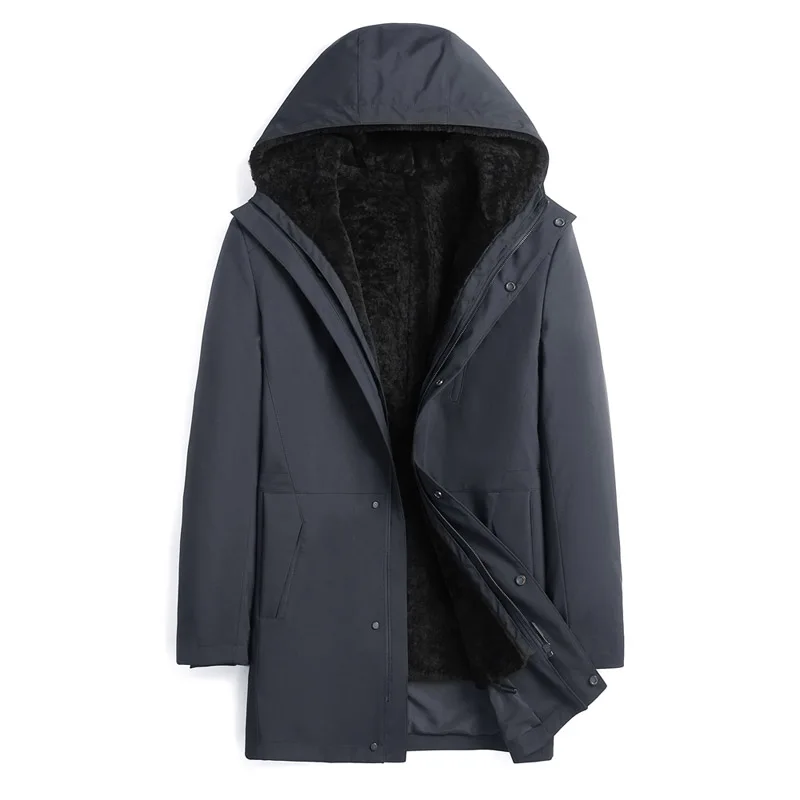 

Promote Winter Real Sheep Wool Fur Lined Natural Fur Jackets Men Winter Slim Real Fur Parkas