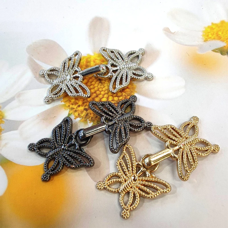 

2 Pairs Zinc Alloy Butterfly Metal Button Coat Collar Button Decorative Cape Cloak Clasp Fasteners For Ancient Costume Hanfu