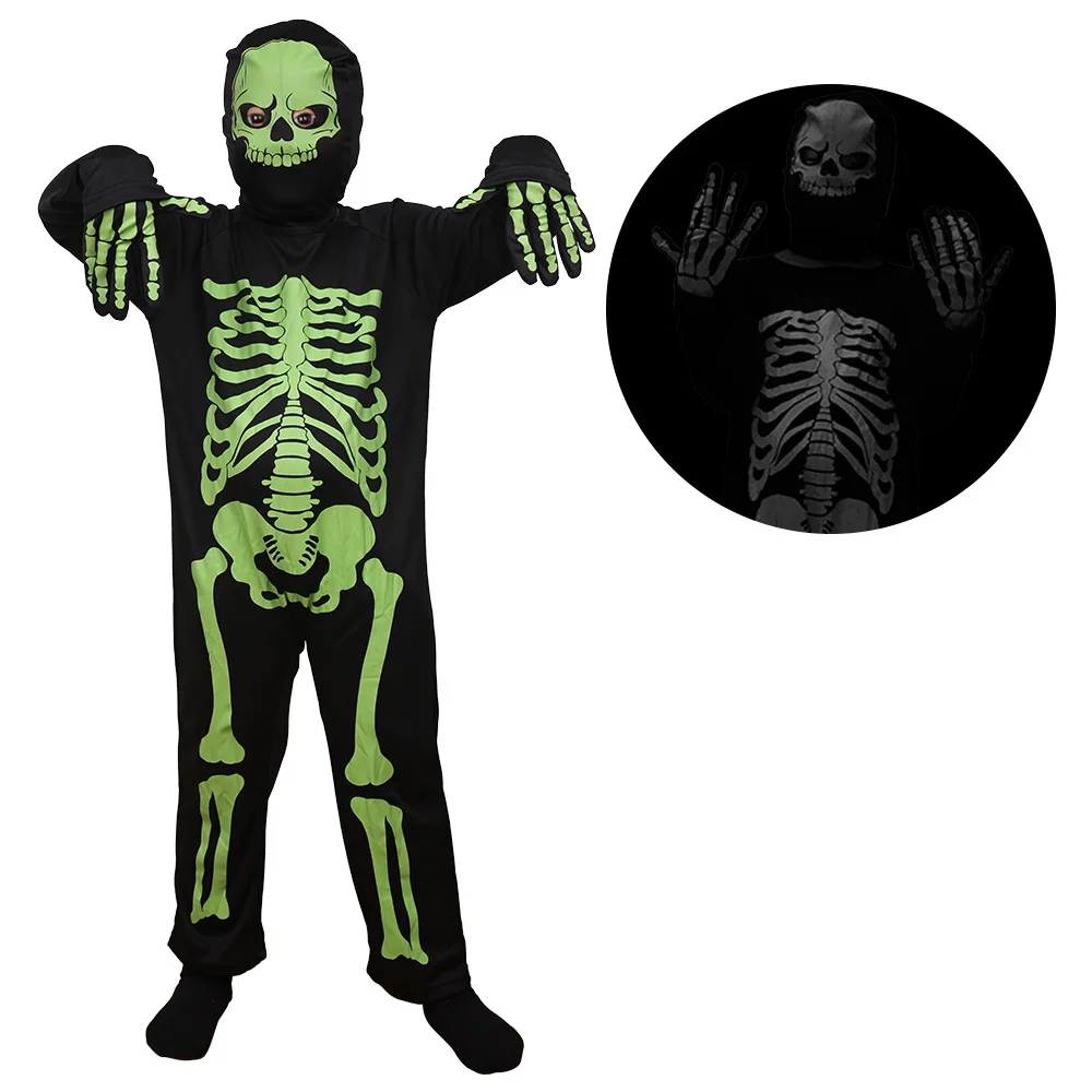 

Skull Skeleton Ghost Costumes Children Party Cosplay Masquerade Costume for Boy Glow In Dark Horror Clothes