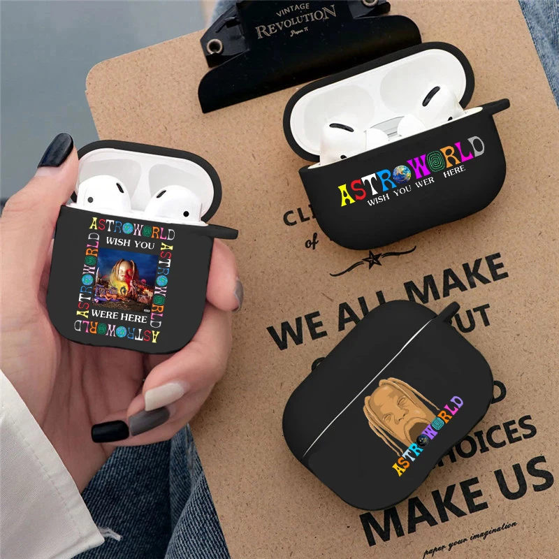 

Hot Travis Scott Huncho Jack ASTROWORLD Soft silicone TPU Case For AirPods Pro 1 2 3 Black Wireless Bluetooth Earphone Box Cover