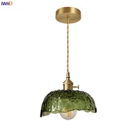iwhd nordic green glass led hanging lamp home decor indoor lighting copper switch bedroom living room modern pendant light