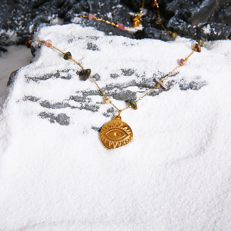 

Evil Eye Necklace Women's Stainless Steel Necklace For Women Metal Eye Medal Choker Natural Stone Chain 2022 Fashion Necklace