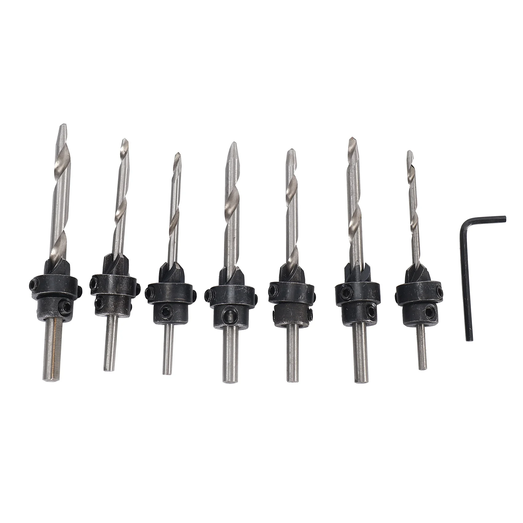 

7-Pcs Countersink Drill Bit Set with Stop Collars & Wrench Perfect for Wood | Quick Change Pre-Drill Counterbore Drill Bits M