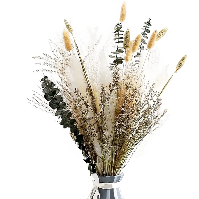 

Natural Dried Flower Bouquet,17Inch White Pampas Grass Branches Boho Decor For Home Table Decorations For Party Wedding