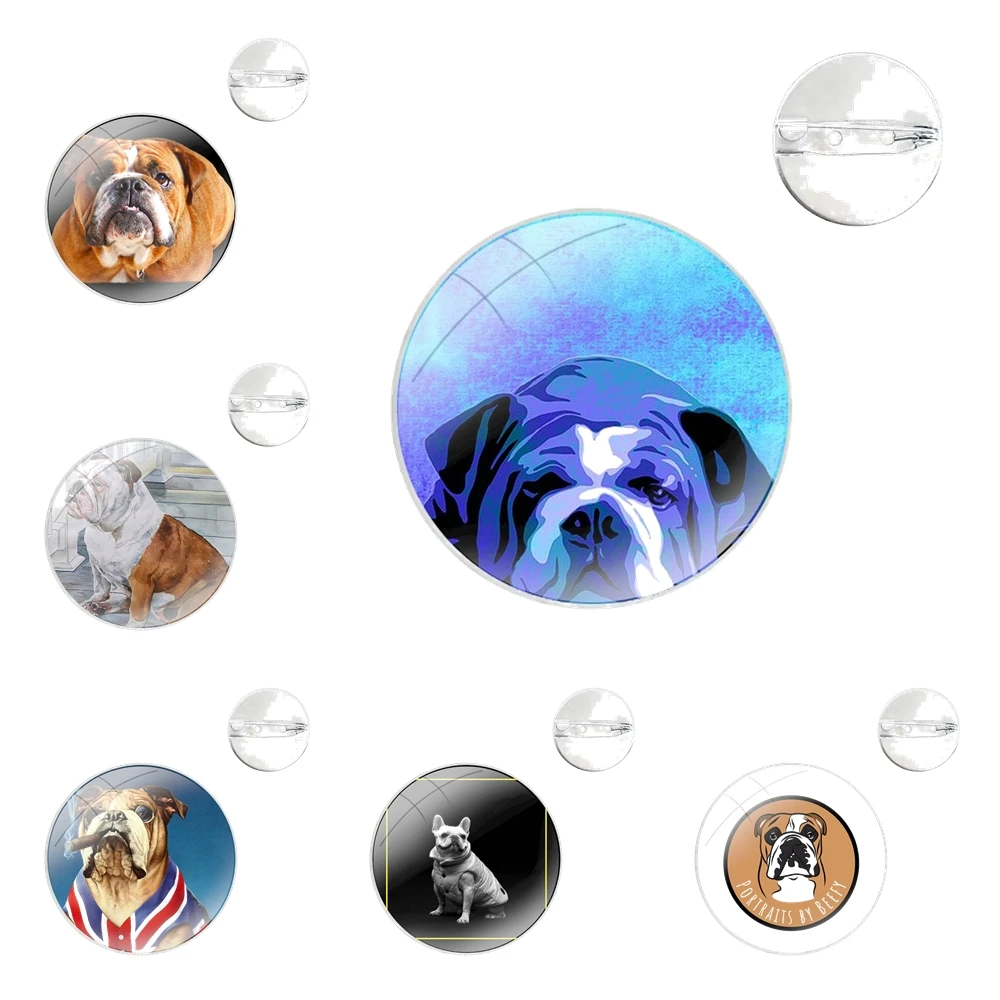Собака полинезийский Английский бульдог стеклянный купол Броши рубашка лацкан