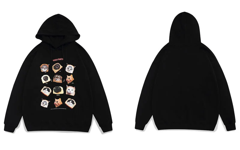 

Толстовка мужская с капюшоном, Свитшот в стиле хип-хоп, смешной принт кота, Повседневный хлопковый пуловер оверсайз с капюшоном, модный Своб...