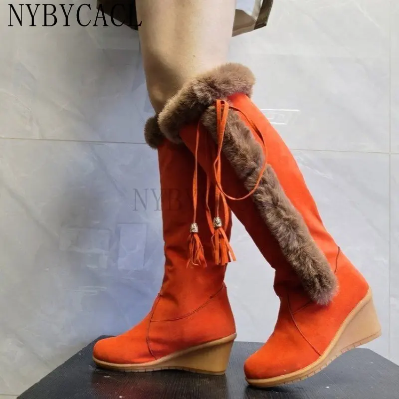 Autumn Warm Women Boots Knee Zipper Solid Color Ladies Boot High Heel Pointed Toe Sexy Low Heel Pumps Female Shoe Botas De Mujer