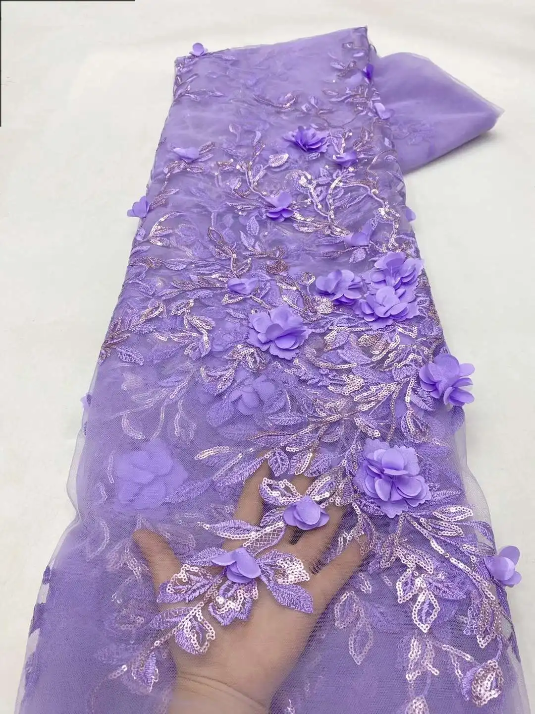 Африканская кружевная ткань с 3D цветами 5 ярдов 2024 высококачественная вышитая