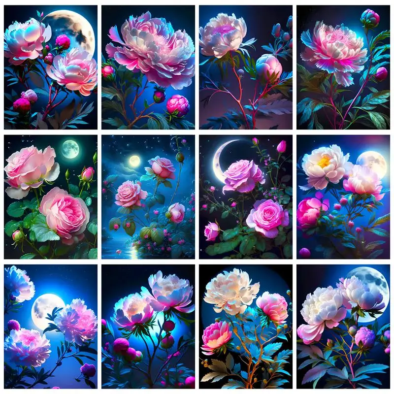 

CHENISTORY Modern Paint By Numbers For Adults Flowers In Moonlight Coloring On Numbers Canvas Painting Diy Gift Artwork Decors