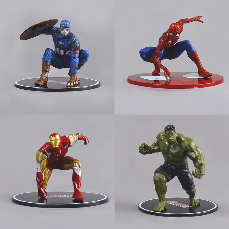 

Spiderman Action Figure The Avengers with Chassis Iron Man Hulk Figurine Captain America Doll Model Toys for Children Gift