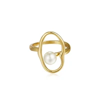 real 925 sterling silver with 18k gold plated unique design shell pearl irregular ring for women original modern jewelry