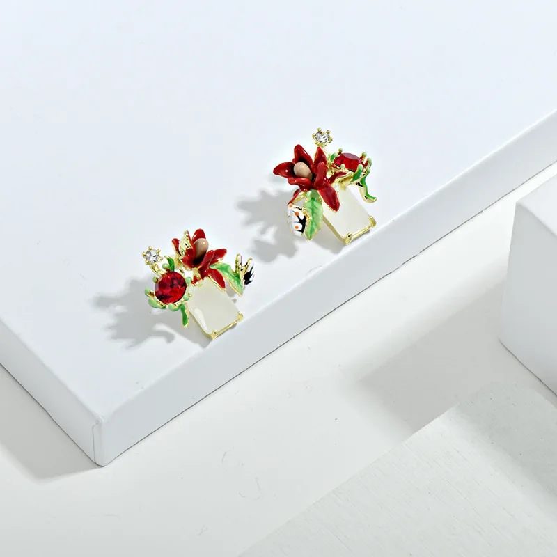 

countryside style enamel sweet flowers fresh stud earrings girls romance wedding party tender ear jewelry