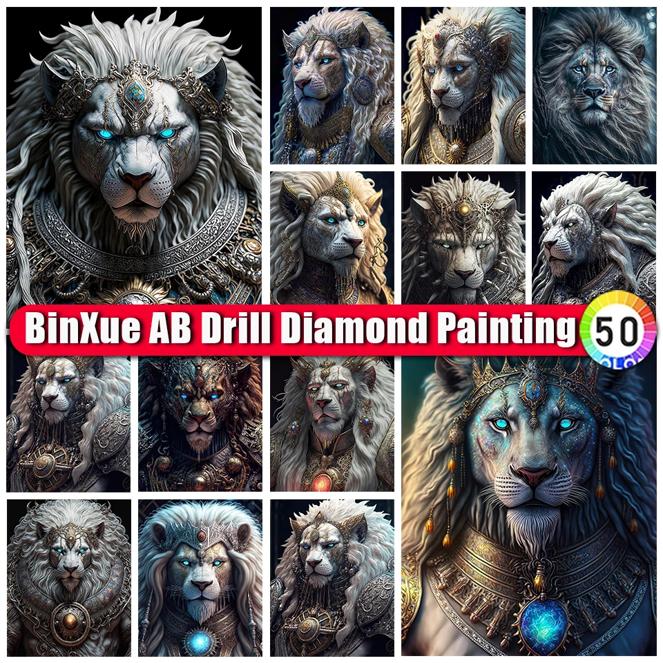 

BinXue 5D DIY Gothic Lion AB Diamond Painting Kit Animal Rider Cross Stitch Handmade Hair DIY Mosaic Art Home Decor Gifts