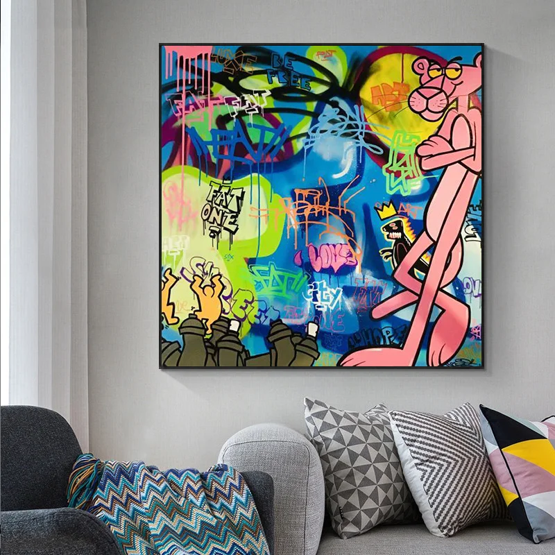 

Graffiti Pink Panther Canvas Painting Colourful Posters and Prints Cuadros Street Wall Art Pictures for Living Room Home Decor