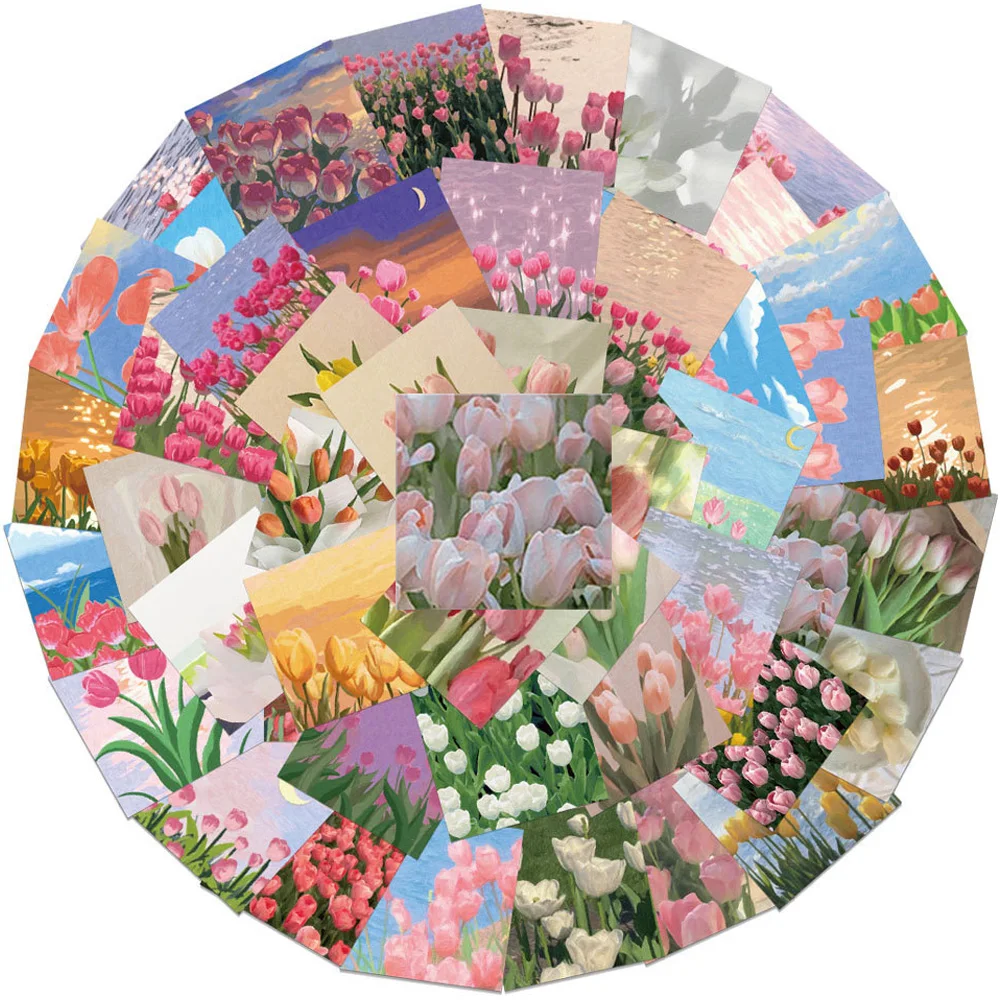

10/30/68pcs Vintage Oil Painting Tulip Stickers for Scrapbooking Laptop Tablet Water Bottle Waterproof Kids Sticker Decals Toy