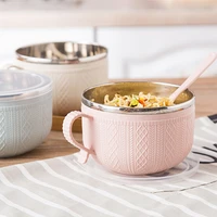 large stainless steel noodle bowl with handle food container rice bowl soup bowls instant noodle bowl with lid spoon