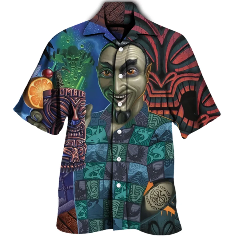 

Summer Men's Short Sleeve Shirt Hawaiian Fashion Retro Polynesian Print Tribal Island Top Loose Lapel Fashion Casual