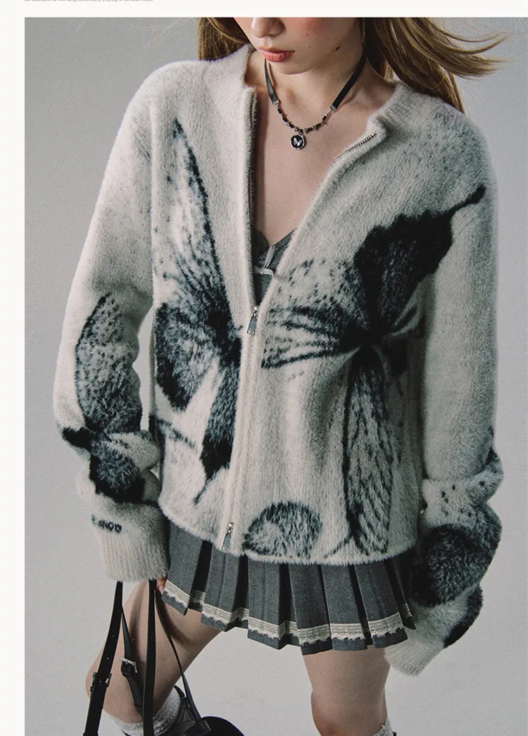 Кардиган Y2K в готическом стиле черный свитер на молнии с бабочками новые