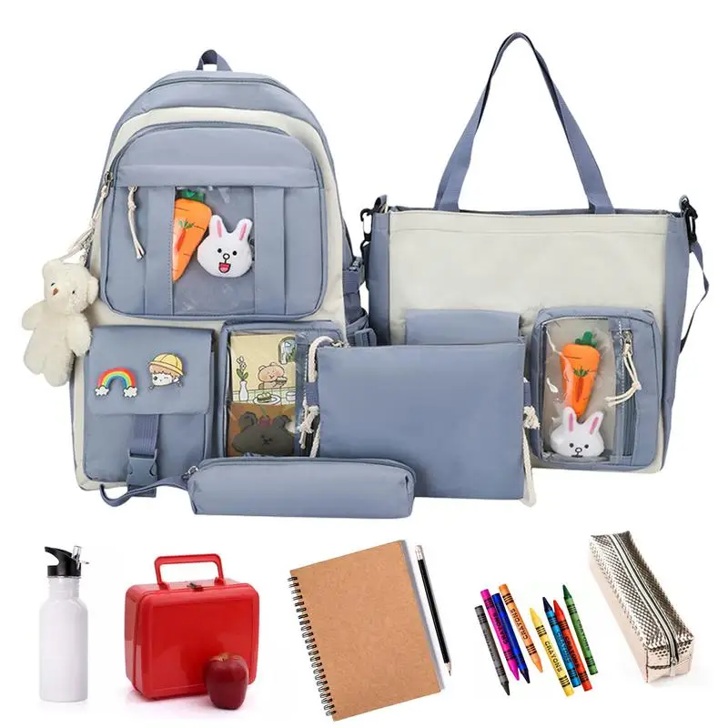 

Aesthetic Backpacks 4 Pieces Kawaii Backpack Set Schoolbag With Shoulder Bag Pencil Bag Waist Bag Multifunctional Teen Girls