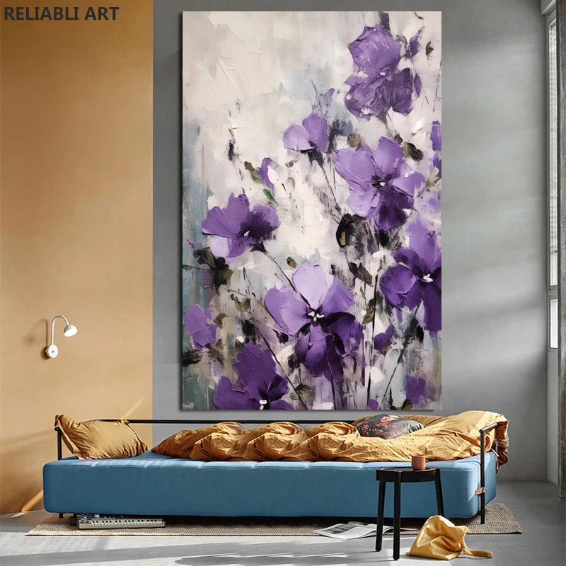 

Abstract Watercolor Purple Flowers On Canvas, Prints Poster，Home Decoration Wall Art Picture,Nordic Living Room Decor Cuadros