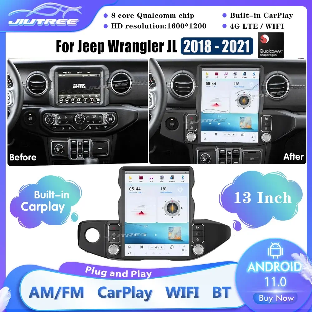 

Автомобильный мультимедийный плеер Qualcomm Snapdragon 128G Android 11 для Jeep Wrangler JL 2018 2019- 2021 Стерео GPS навигация головное устройство