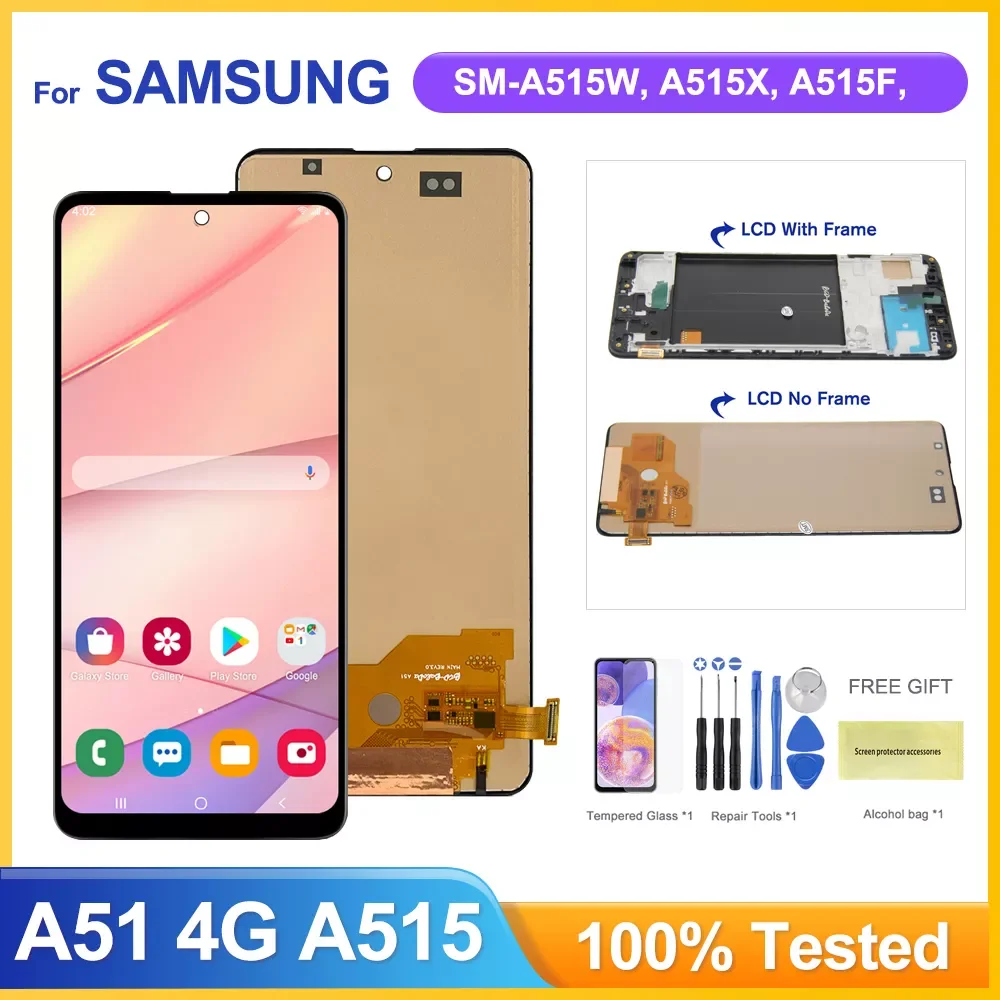 A51 Display Screen Replacement, for Samsung Galaxy A51 A515 A515F Lcd Display Touch Screen Digitizer Assembly With Frame