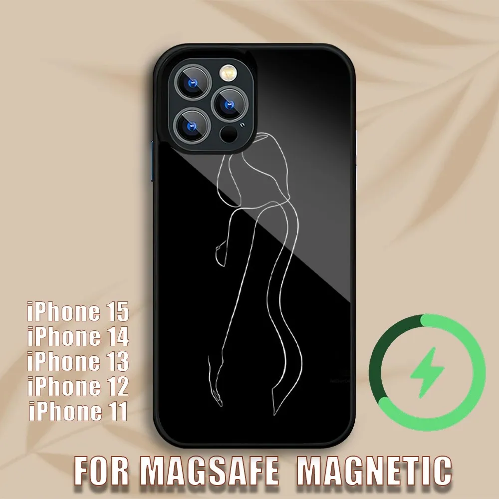 Фото Простой женский телефонный чехол для iPhone 15 14 13 12 11 Pro Max Plus Magsafe, Магнитный чехол с беспроводной зарядкой №3