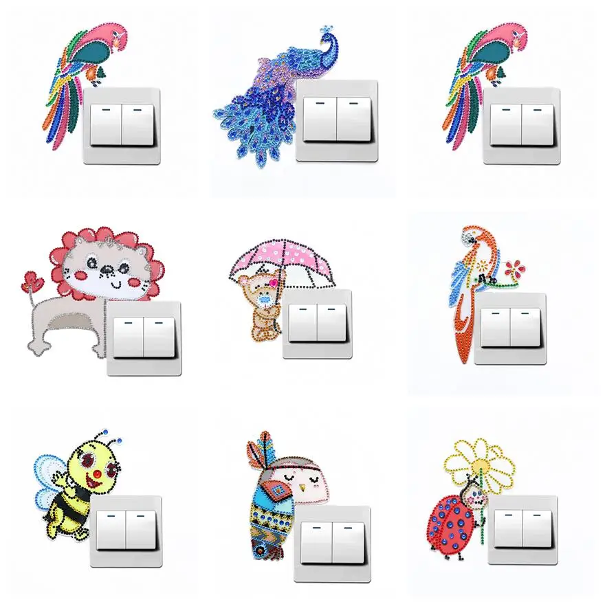 

DIY Diamond Painting Luminous Sticker Switch Stickers Wall Stickers Cartoon Animals Cat Embroidery Stickers Home Bedroom Decor