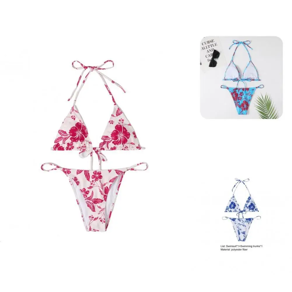 

2 Pcs/Set Great Two-piece Exposed Summer Bathing Suit Flower Print Summer Bathing Suit for Water Sports Summer Swimwear