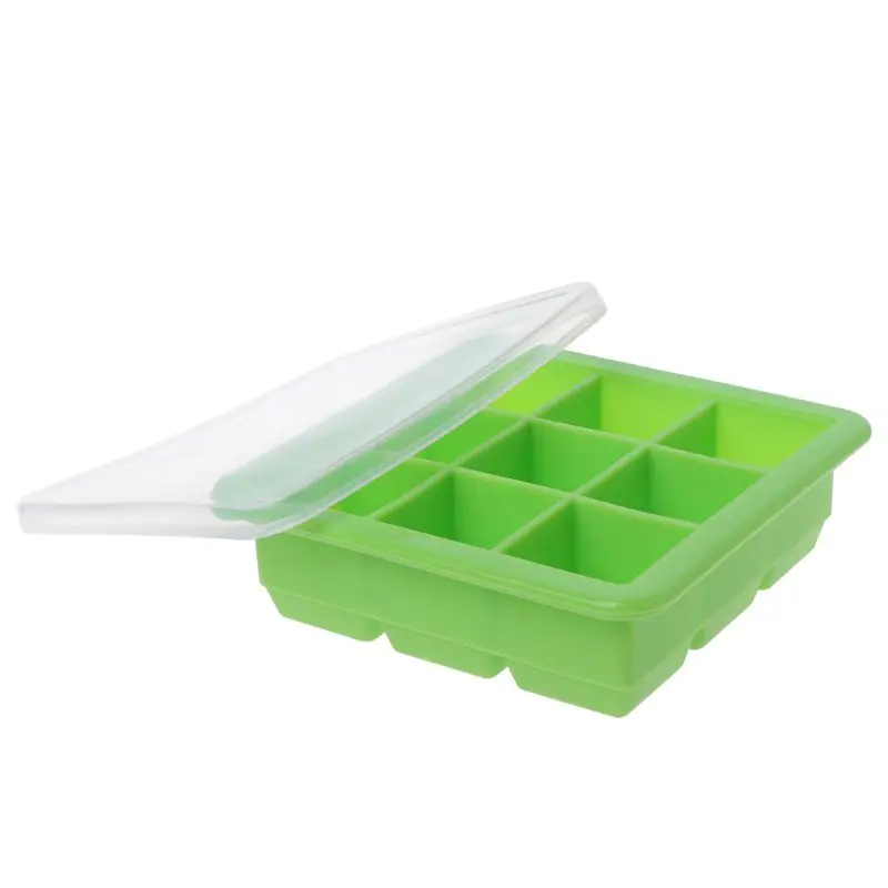 

F62D 9 Grids Ice Cubes Tray Ice Cube Soft Silicone Mold Storage Containers Heat Cold