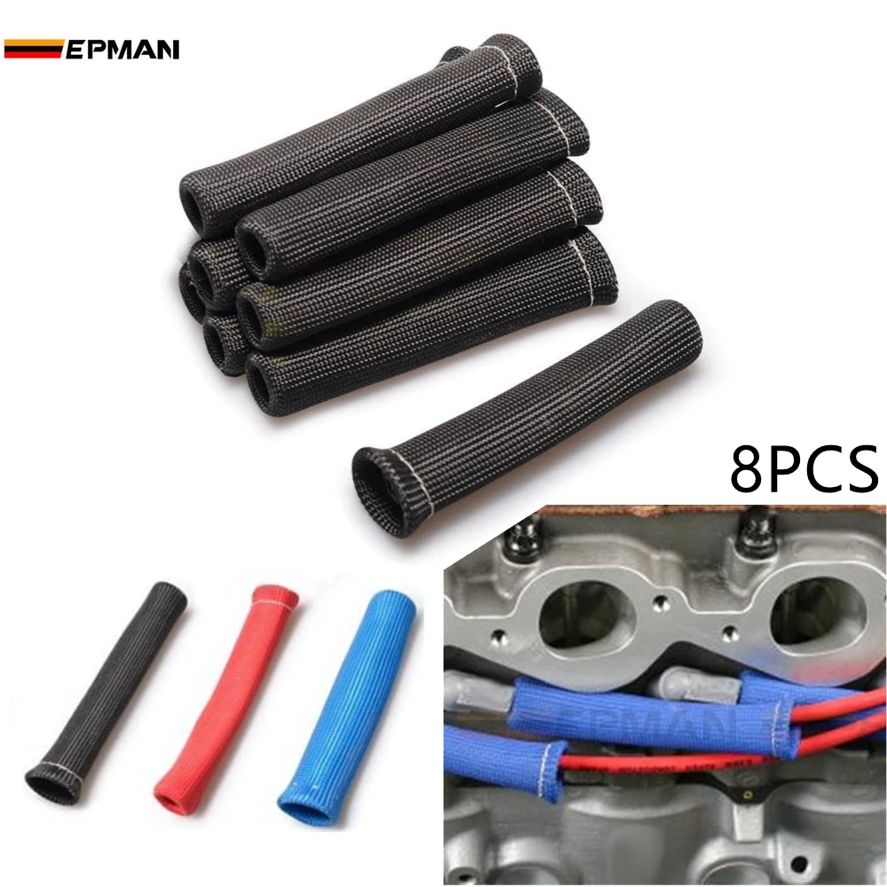 

8pcs 1200 Degree Spark Plug Wire Boot Heat Sleeve Wrap Protector Header Cover Blue For AUDI A4 VW Passat B5 1.8T EP-GT08