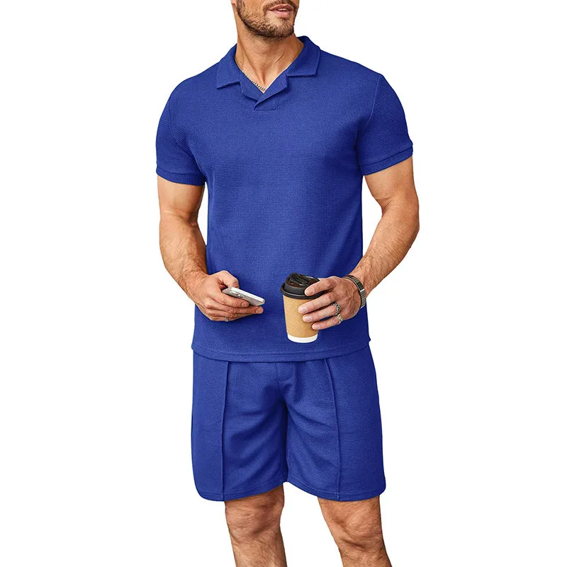 2023 Men's Summer New Waffle V-neck Polo Shirt Lapel Short Sleeved T-shirt Men's Suit Tracksuit Men Mens Clothes Sweatpants Ropa
