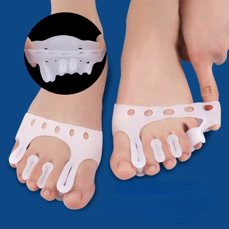 

1pair Silicone Five-hole Toe Divider Thickening Breathable Shock Absorbent Slow Pressure Massage Front Pad Toe Valgus Orthosis