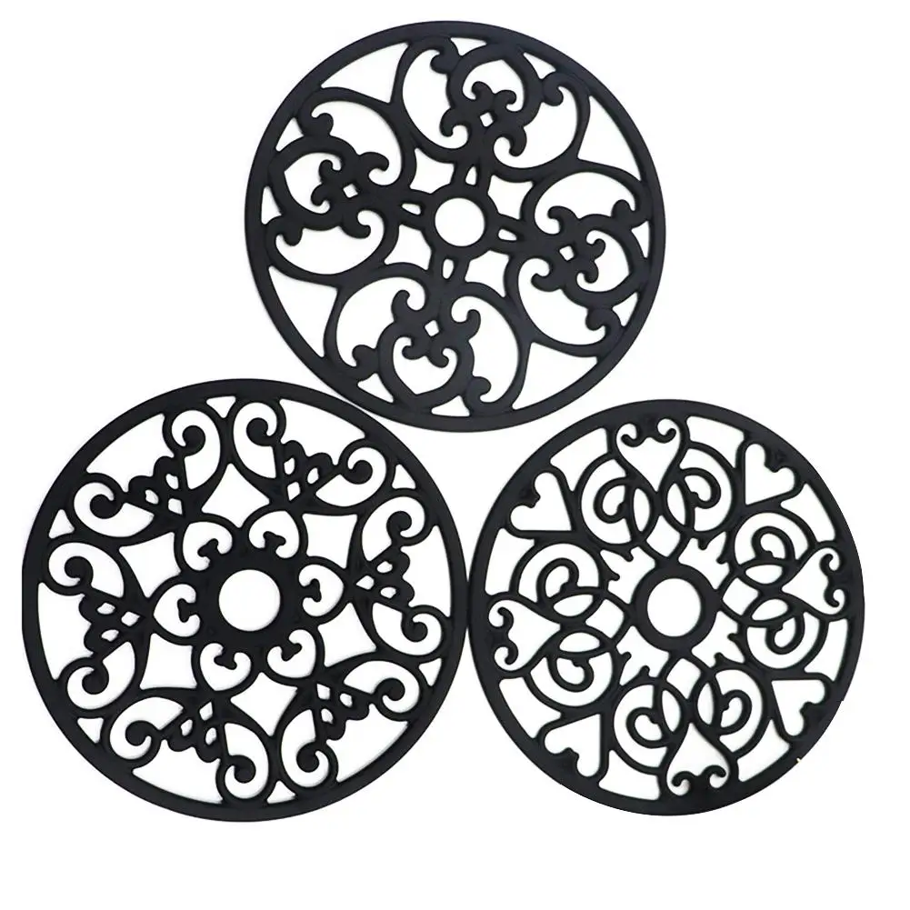 

3 Pcs Silicone Pot Pad Classic Retro Style Hollowed Pattern Multipurpose Heat Resistant Insulation Mat Desktop Decoration
