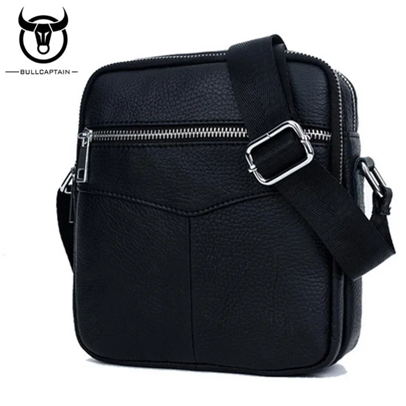 

BULL CAPTAIN Fashion Genuine Leather Shoulder Crossbody bag men causal Brand double Zipper Male Messenger Bag Leather Bags