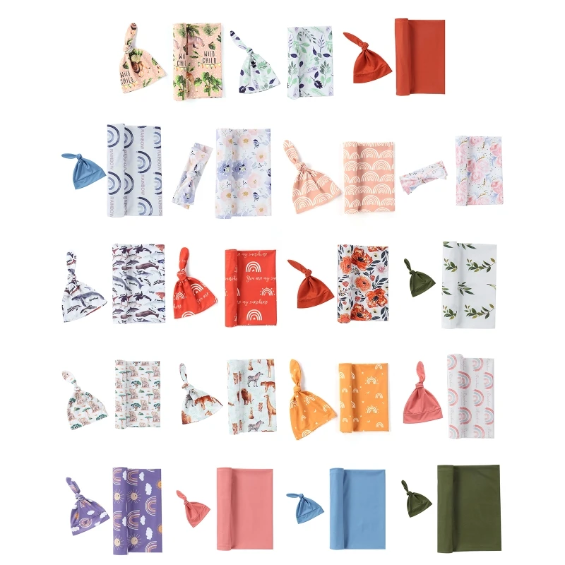 

2 Pcs Newborn Sleeping Bag Hat Set Baby Printed Blanket Sleepsack