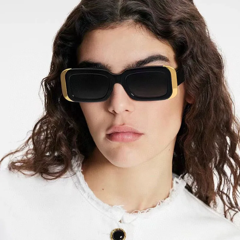 

Acetate Translucent Tinted Frame Rectangular Sunglasses Women Fashion Gradient lens Sunglasses with Metal Embossed