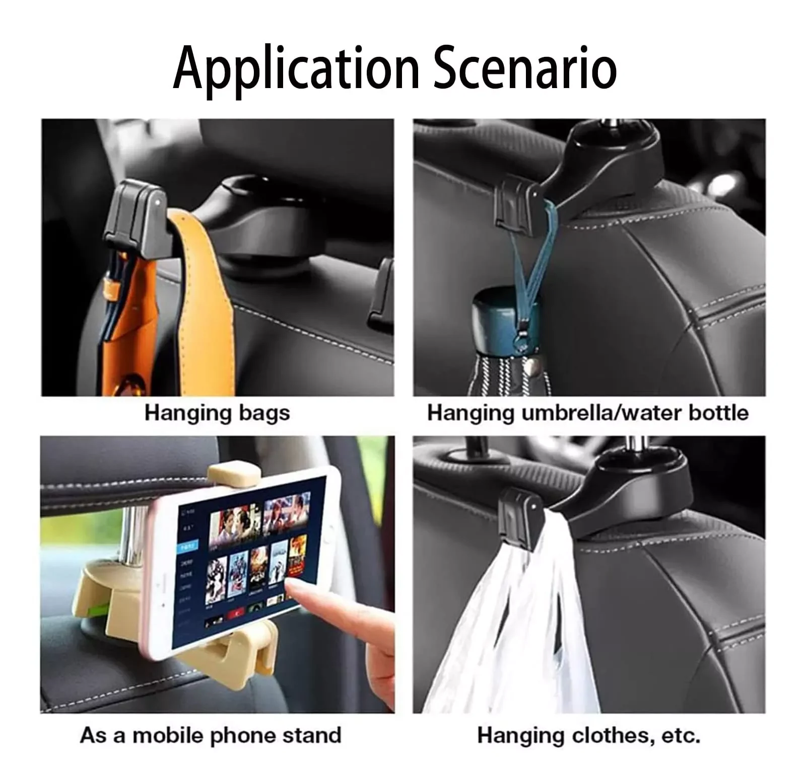 

2 in 1 Car Headrest Hook with Phone Holder Back Hanger for Bag Handbag Purse Grocery Cloth Clips Car Headrest Hidden Hook