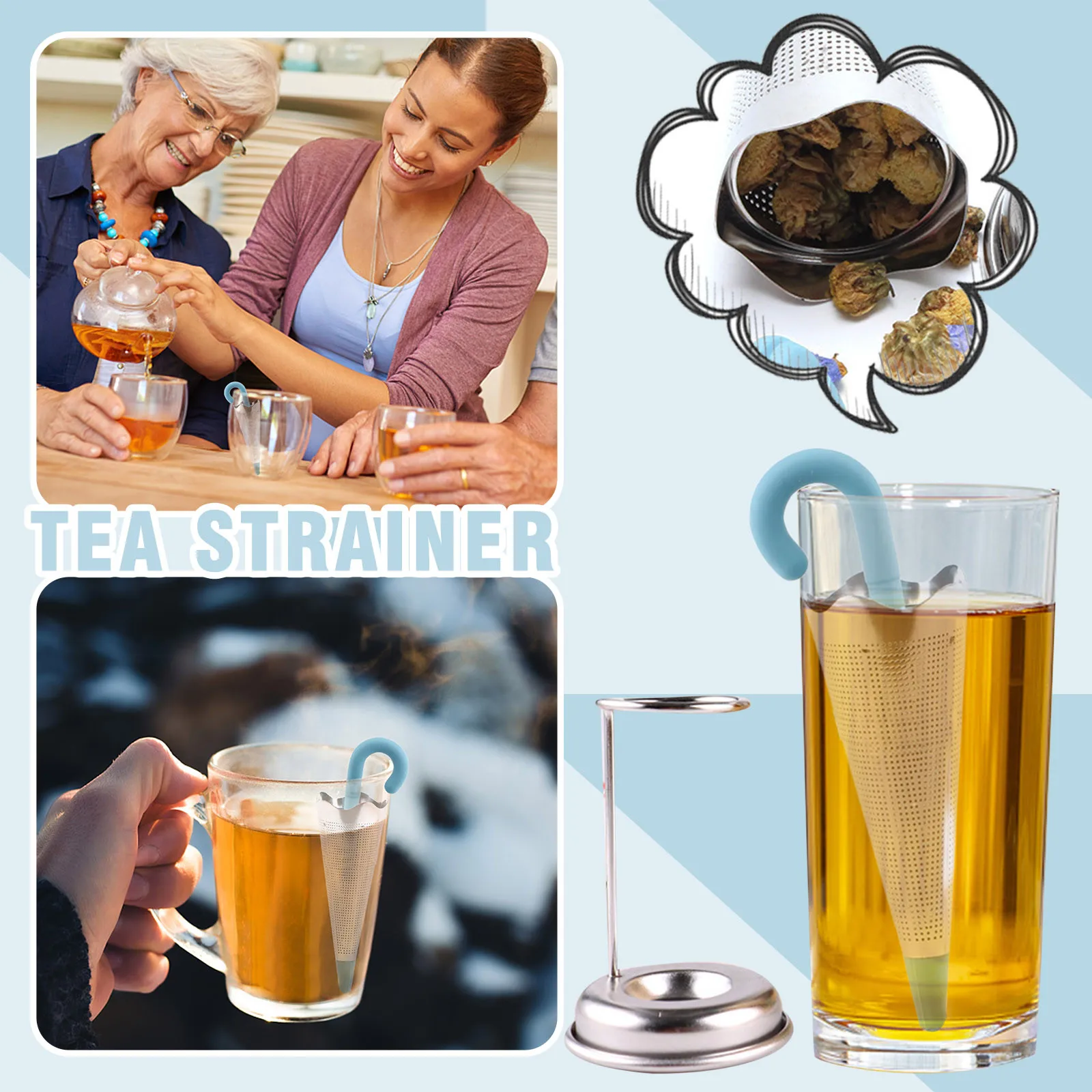 

Зонт из нержавеющей стали для заваривания чая, сферическая застежка, ситечко для специй и чая, сетчатый фильтр для чая, ситечки, кухонные акс...