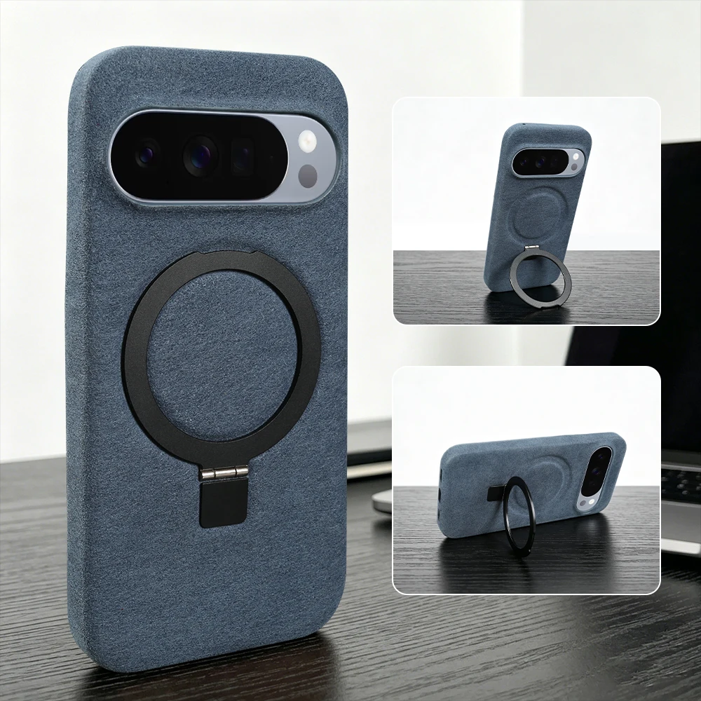 Фото Чехол-подставка с креплением MagSafe для Google Pixel 11 10 9 Pro XL 10A 9A 8A 8 Pro 7A 7 6A 6, задняя крышка из алькантары с меховой отделкой. №2