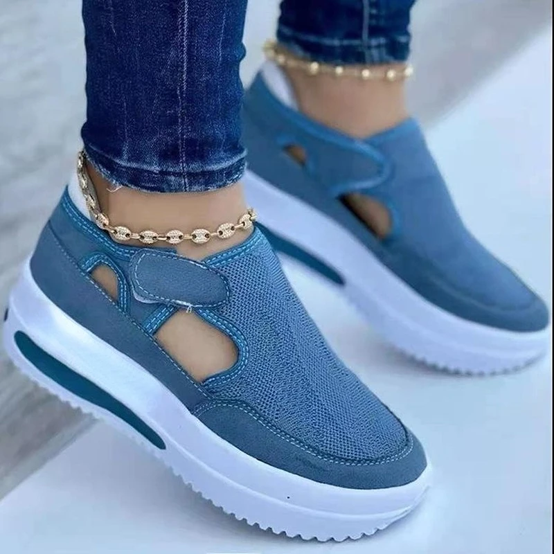 

Breathable Mesh Woman Sandals 2022 Summer Women' Shoes Trend Baotou Platform Vulcanized Shoes Ladies Velcro Hollow Sandalias New