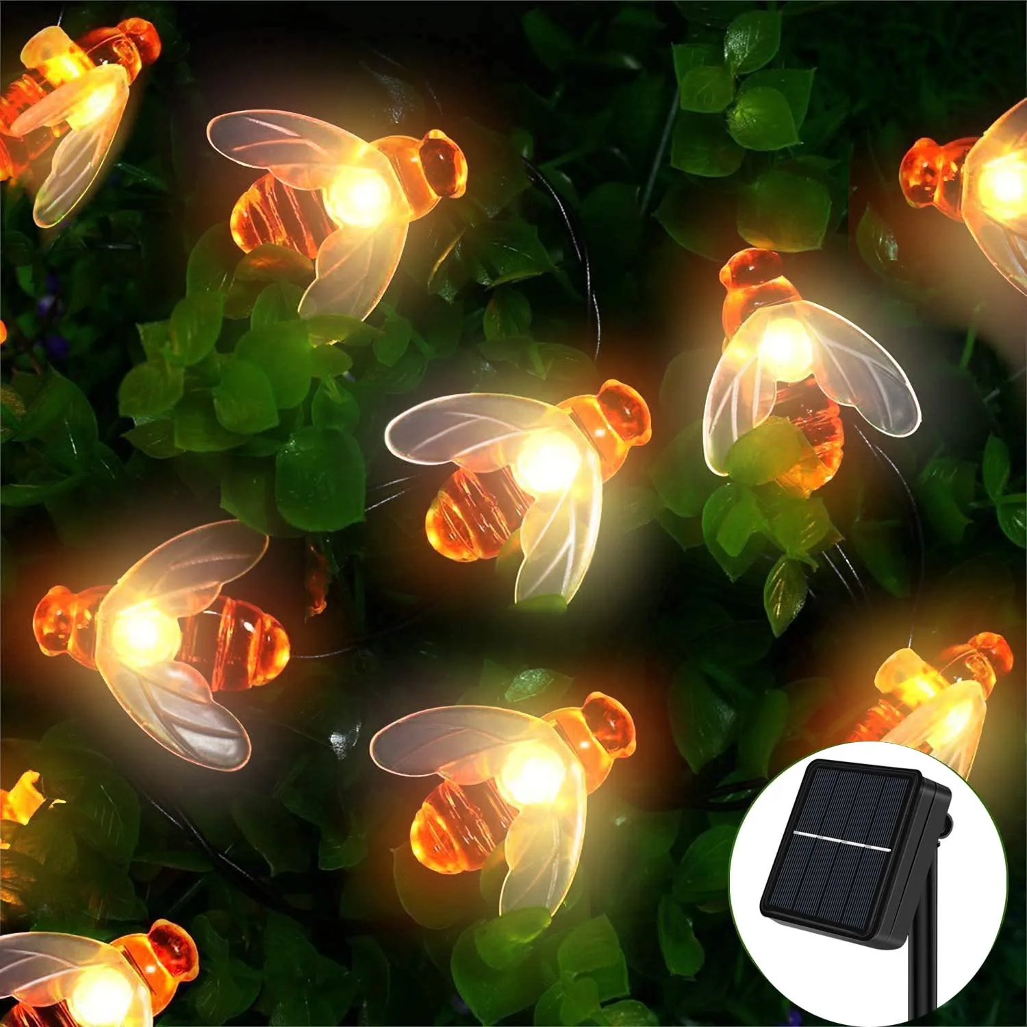 Гирлянда с пчелами на солнечной батарее уличная Водонепроницаемая