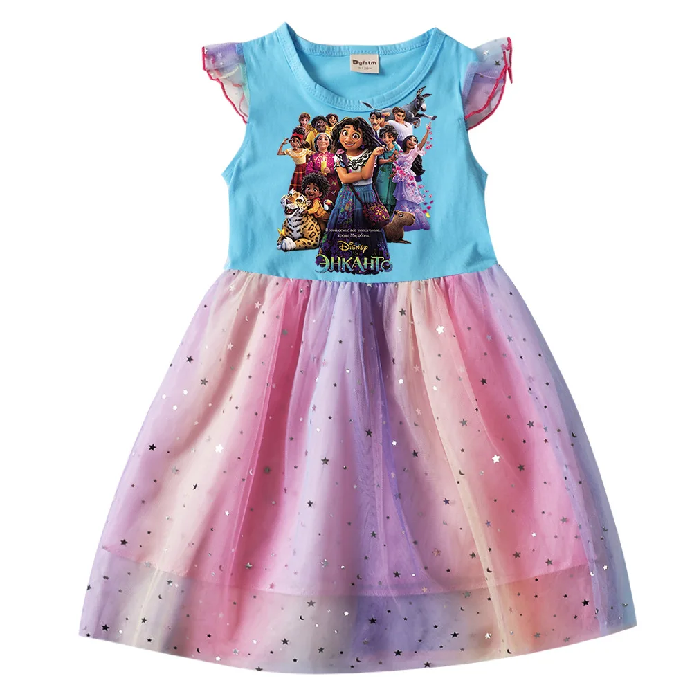 Летнее платье для девочек Disney Стич пэчворк Радуга вечерние мультяшное детское