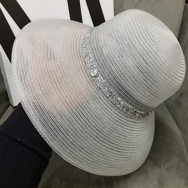 

Spring and Summer Straw Hat Silver Sun Visor Foldable Straw Hat Holiday Hepburn Wind Female Fisherman Hat Women Hat SunscreenCap