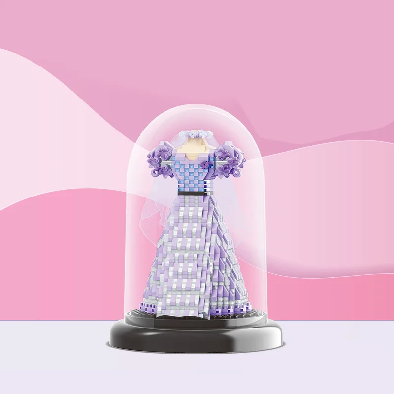 

Romantic Wedding Dress Micro Diamond Block Model Bridegroom And Bride Figures Building Bricks Toy With Light For Gift Nanobrick