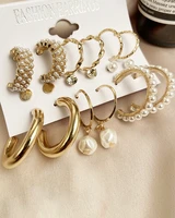 6pairsset vintage korean trendy geometirc pearl earrings set for women round hoop earrings jewelry gift party accessories
