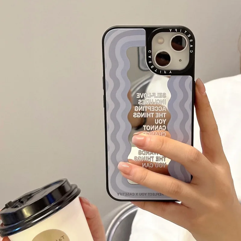 

Korea Fashion Wavy Pattern Vanity Mirror Phone Case For iPhone 14 13 12 11 Pro X Xr Xs Max 7 8 Plus 2023 New Luxury Cover