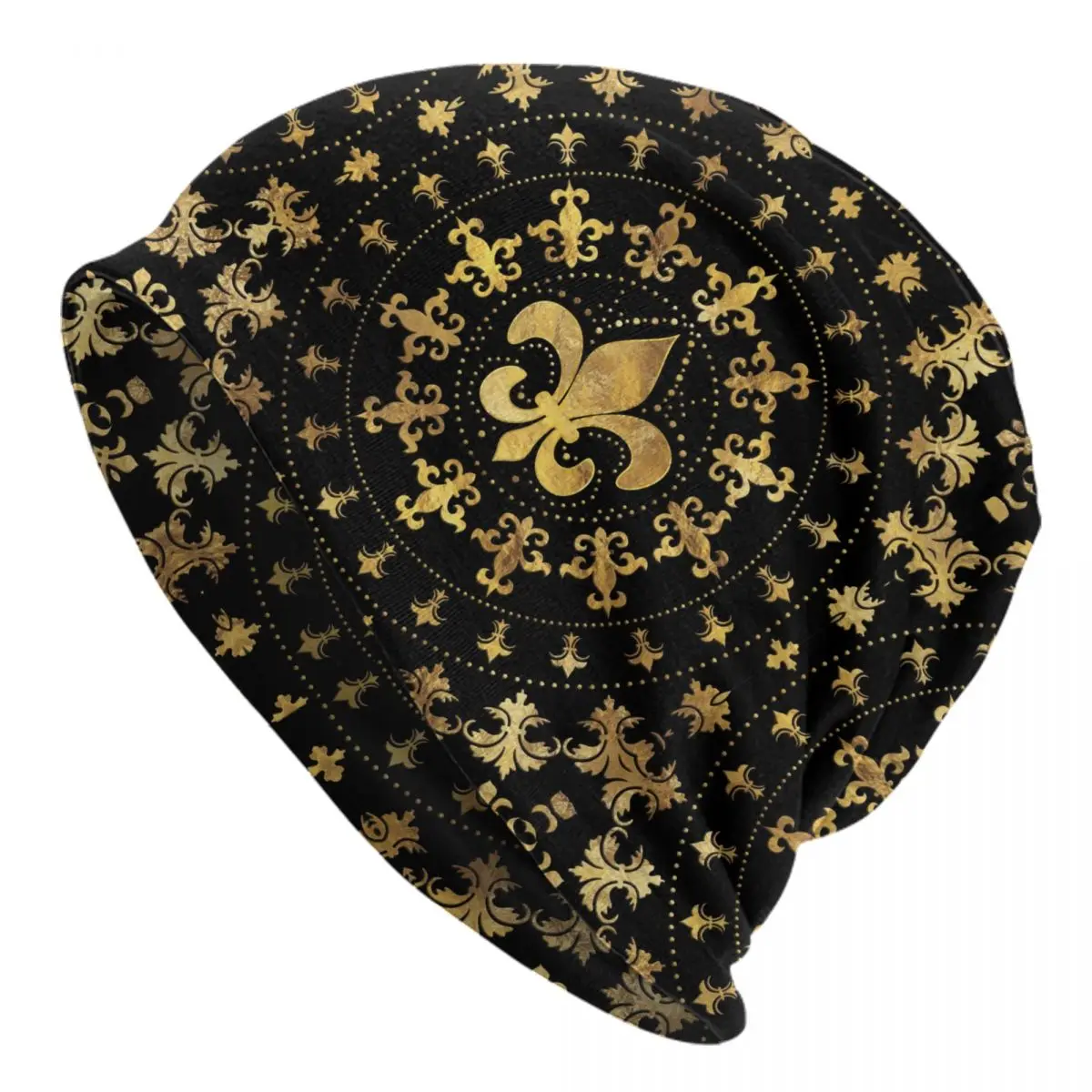 

Gold And Black Fleur De Lis Bonnet Hat Knitting Hat Men Women Fashion Unisex Fleur-De-Lys Lily Flower Winter Warm Beanies Cap